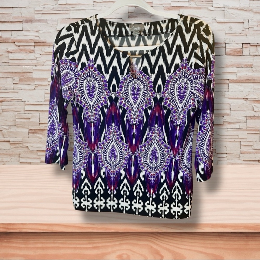 Women's Black and Purple Patterned Blouse chicos